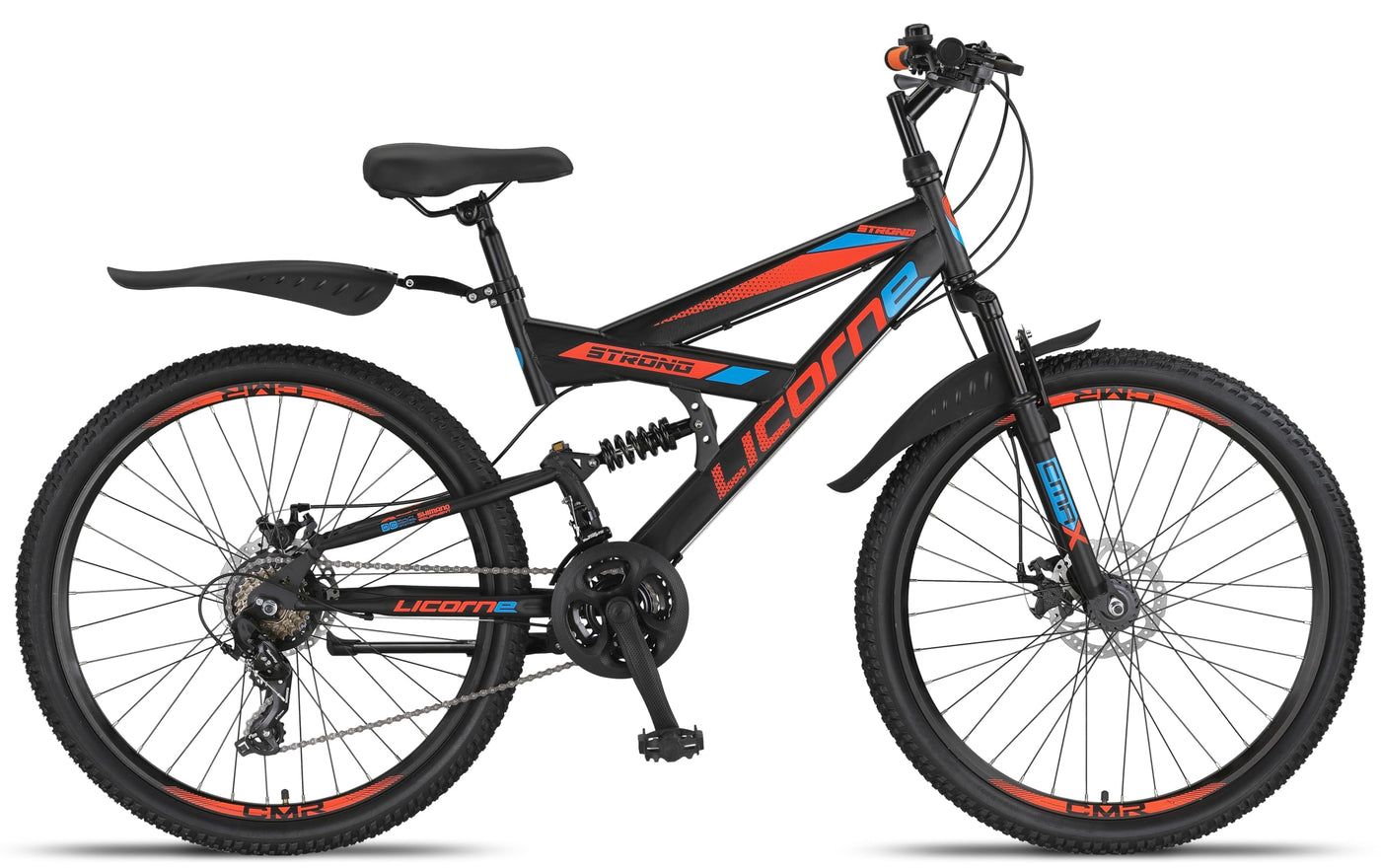 Licorne Bike Strong D Premium Mountainbike in 26 Zoll - Fahrrad für Jungen, Mädchen, Damen und Herren - Scheibenbremse vorne und hinten-Shimano 21 Gang-Schaltung-Vollfederung