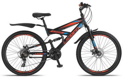 Licorne Bike Strong D Premium Mountainbike in 26 Zoll - Fahrrad für Jungen, Mädchen, Damen und Herren - Scheibenbremse vorne und hinten-Shimano 21 Gang-Schaltung-Vollfederung