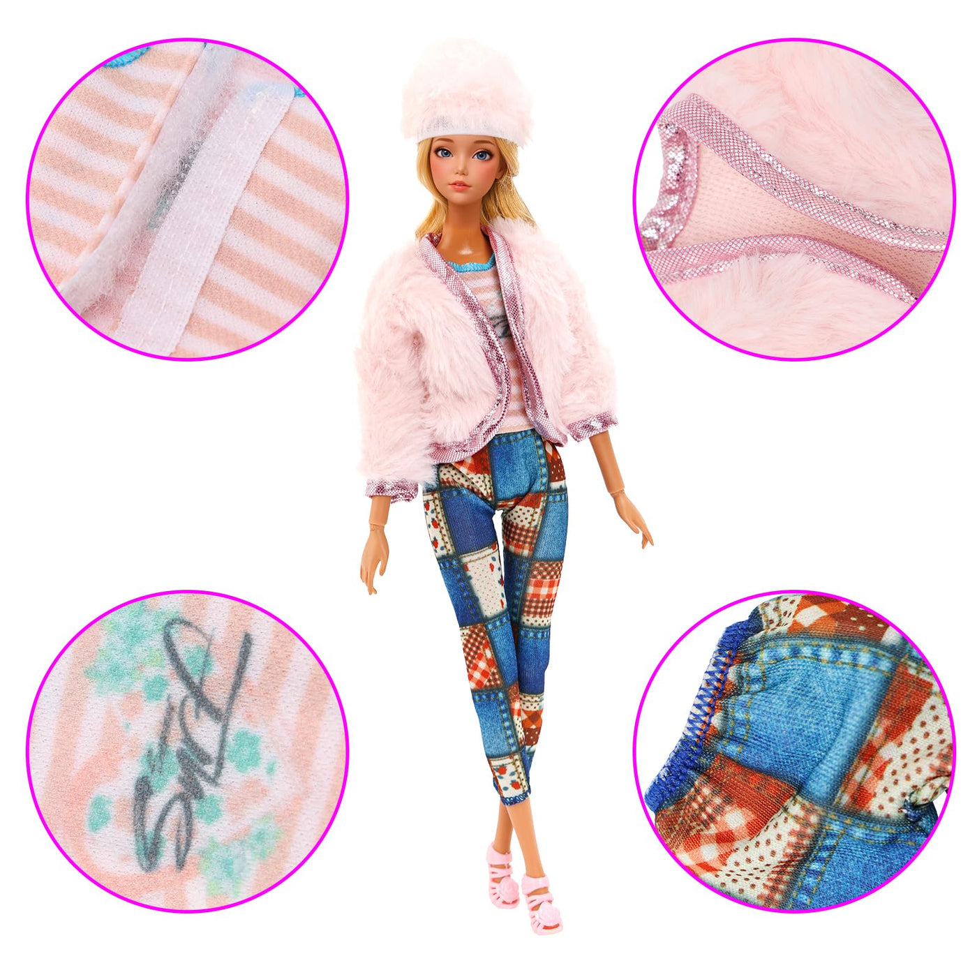 Miunana 28 Kleidung für 30 cm Puppen Puppenkleidung, 1 Mantel 1 Plüschoberteil Outfit 1 Pullover 1 Plüschjacke Set 3 Fashion Kleider 3 Tops 3 Hosen 5 Minikleider 10 Schuhe für 11,5 Zoll Puppen