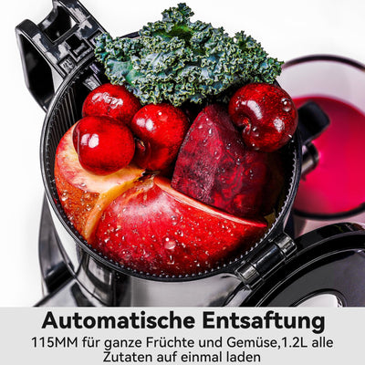 LINKChef Schnellreinigungs Entsafter, NO-Prep Entsafter Gemüse und Obst, Blitzreiniger Saftpresse Slow Juicer Testsieger mit Einfacher Installation, BPA Frei, 115mm, 1.2L, 200w Hellgrün