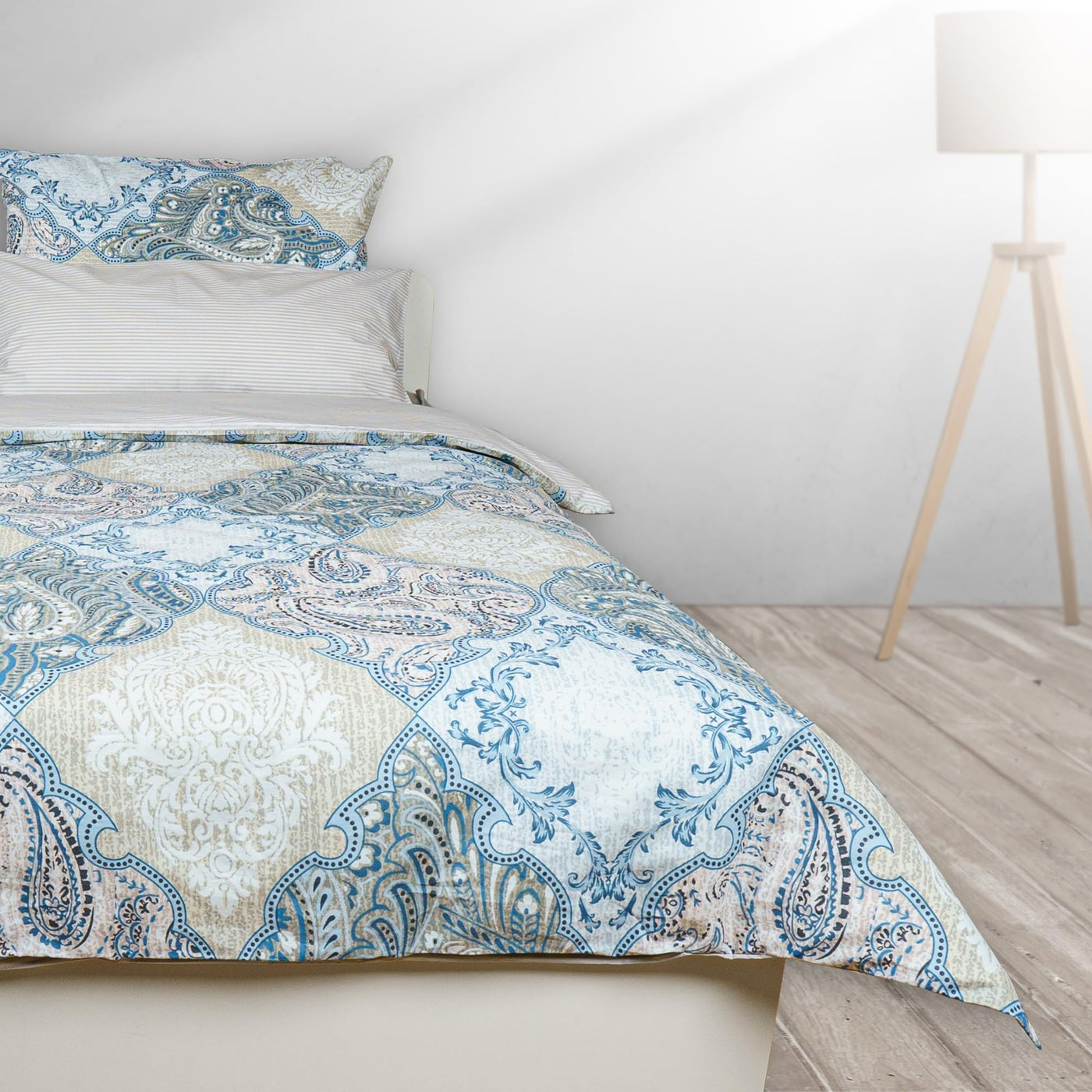 iNaAm Bettwäsche-Set 5-teilig 200x200 Baumwolle Bettbezug mit Knöpfen +2 Kissenbezug 80x80 +2 Kissenbezug 40x80 mit Hotelverschloß für Sommer&Winter (Blau, Doppel)