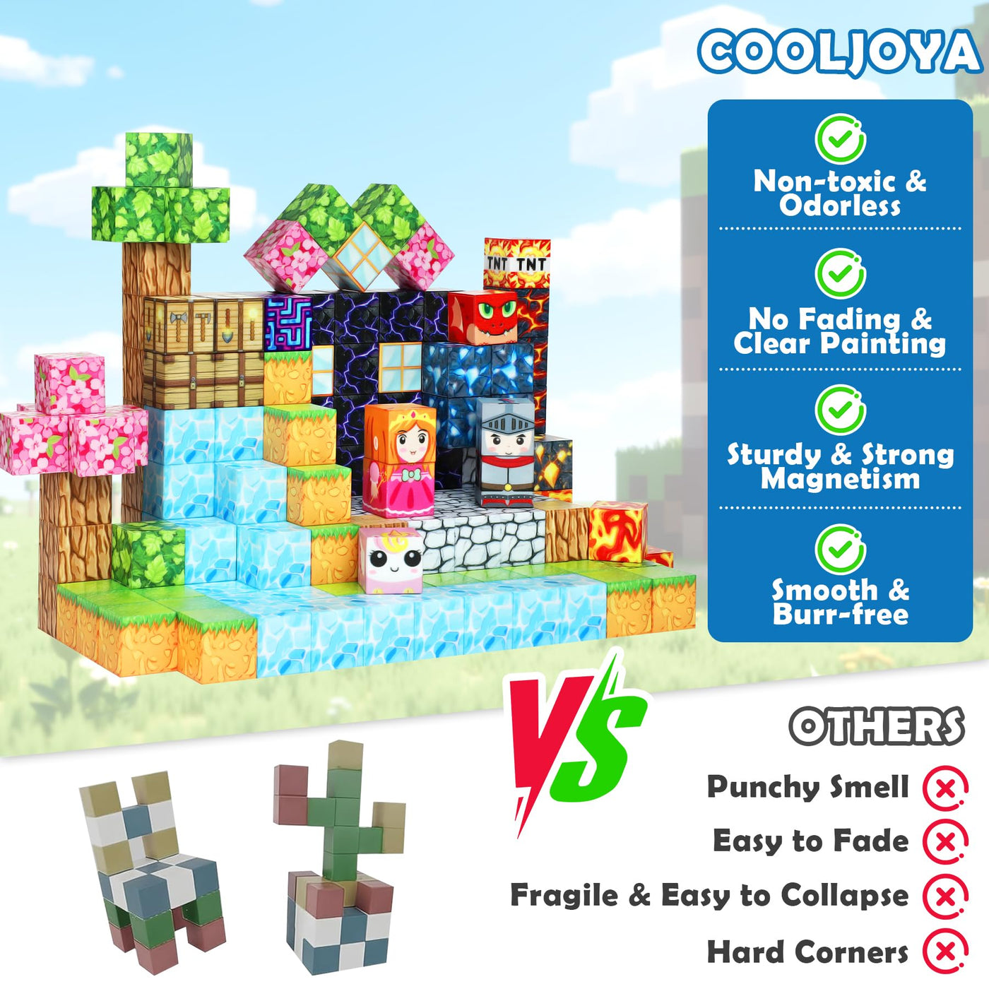 COOLJOYA Magnetische Bausteine, 150 Teile Magnetbausteine ab 4 Jahre, Magnetische Bauwelt Halloween Spielzeug Magnetblöcke für Kinder ab 3 4 5 6 7 8 9 Jahre Verstaubare