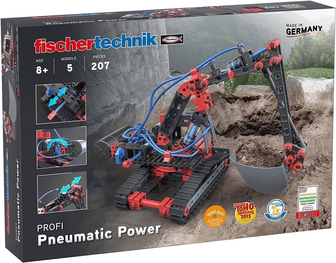 fischertechnik 533874 PROFI Pneumatic Power – Bausatz für Kinder ab 8 Jahren, pneumatisch betriebenes Spielzeug, Bagger und 4 weitere Modelle zum Zusammenbauen