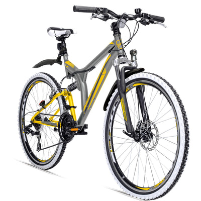 Bergsteiger Phoenix 26 Zoll Mountainbike, geeignet ab 160 cm, Scheibenbremse, Licht, Schutzblech, 21 Gang-Schaltung, Vollfederung