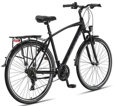 Licorne Bike Premium Trekking Bike in 28 Zoll - Fahrrad für Herren, Jungen, Damen und Herren - 21 Gang-Schaltung - Herren Citybike - Männerfahrrad - Life M-V-ATB - Schwarz/Grau