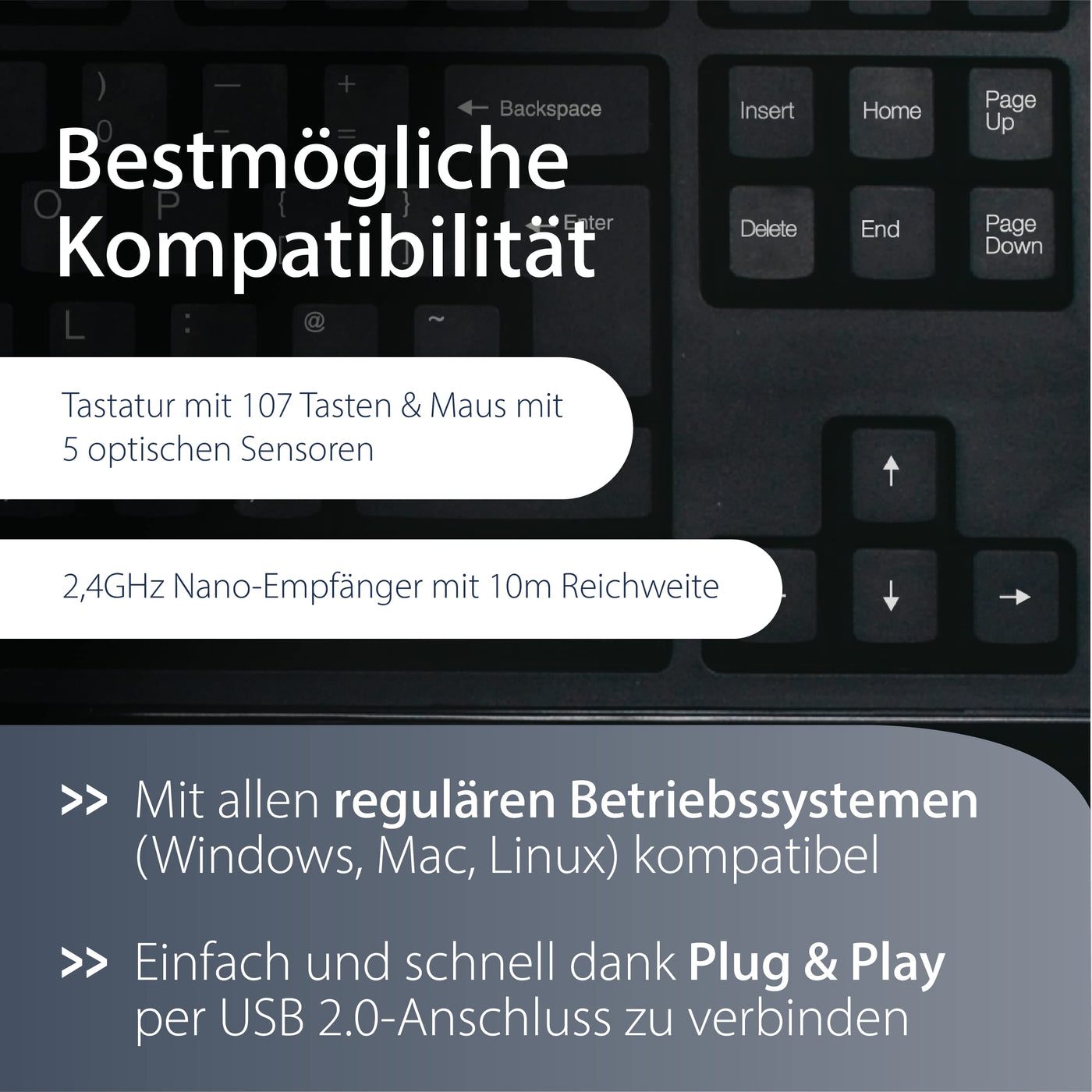 MediaRange Funk-Tastatur- und Maus-Set, QWERTY (UK), schwarz/grau