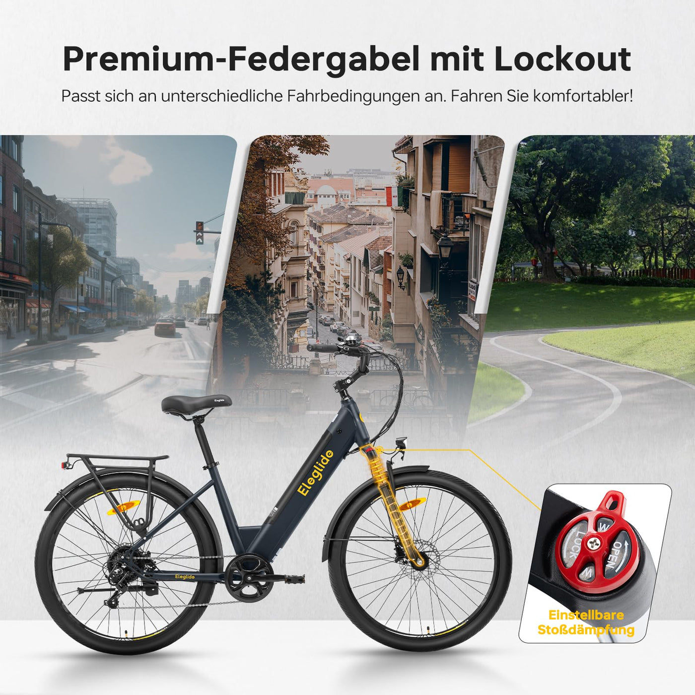 Eleglide T2 E Bike, 27,5" Trekkingrad E-Bike Herren Damen mit Hydraulische Scheibenbremsen, 36V 13Ah Akku,100km Reichweite, Elektrofahrrad mit 7-Gang-Getriebe, Pedelec Citybike EBike für Erwachsene