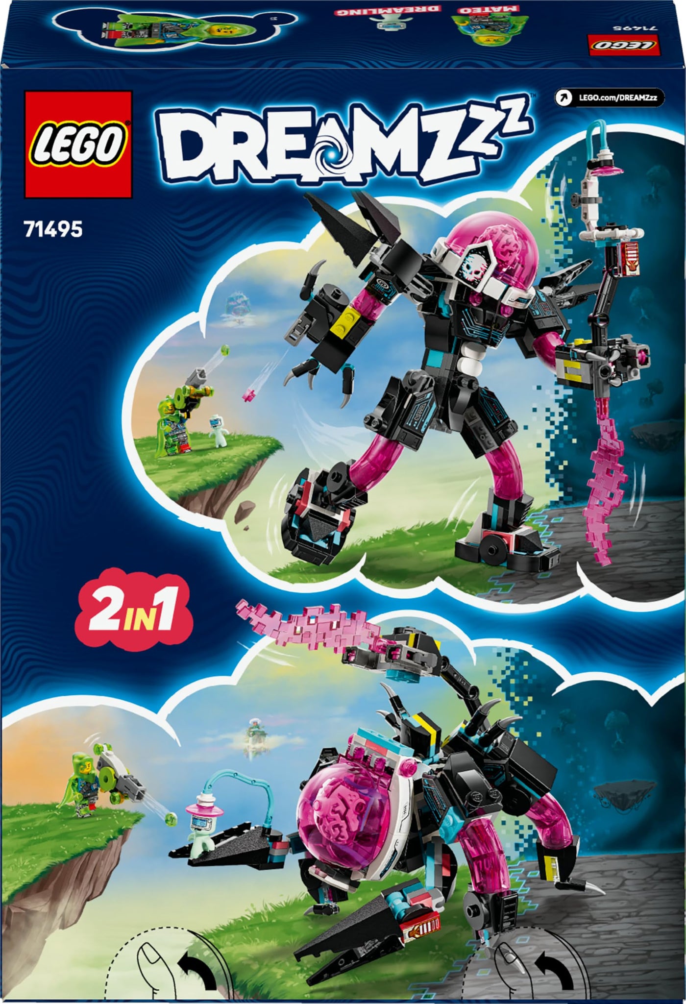 LEGO DREAMZzz 2-in-1 Mateo vs. Cyberhirn-Mech - Roboter Spielzeug für Jungen & Mädchen ab 8 Jahren - Umbaubar in Skorpion - Inkl. Einer Minifigur und einem Träumling - kreative Geschenkidee - 71495