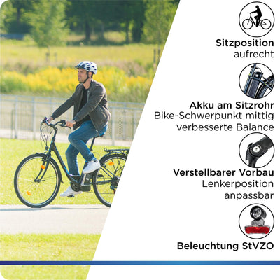 ZÜNDAPP Z505 E Bike Damen 28 Zoll E Damenfahrrad Elektro Fahrräder mit 6 Gängen Fahrrad Ebike Damen City Hollandrad Damenrad Pedelec tiefer Einstieg (schwarz/blau, 48 cm)