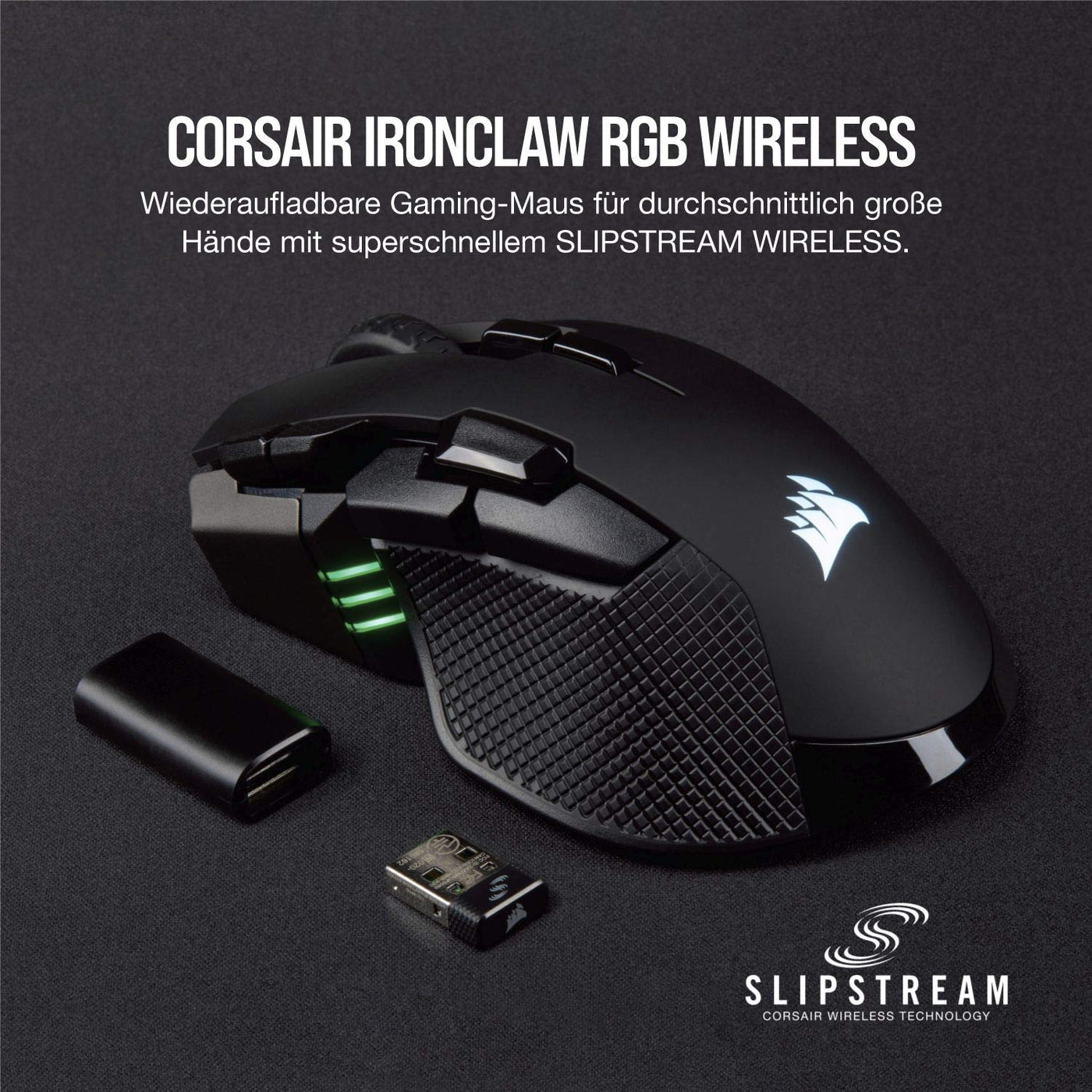 CORSAIR IRONCLAW RGB WIRELESS FPS/MOBA Gaming Mouse - 18.000 DPI - 10 Programmierbare Tasten - Für Große Hände Geeignet - iCUE-Kompatibel - PC, Mac, PS5, PS4, Xbox - Schwarz