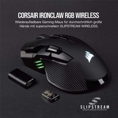 CORSAIR IRONCLAW RGB WIRELESS FPS/MOBA Gaming Mouse - 18.000 DPI - 10 Programmierbare Tasten - Für Große Hände Geeignet - iCUE-Kompatibel - PC, Mac, PS5, PS4, Xbox - Schwarz