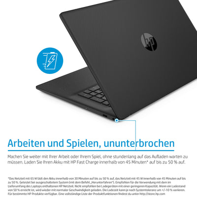 HP Laptop 17,3 Zoll HD+ Display, Intel Celeron N4120, 8GB DDR4 RAM, 256GB SSD, Intel UHD 600 Grafik, Windows 11, QWERTZ Tastatur, Schwarz