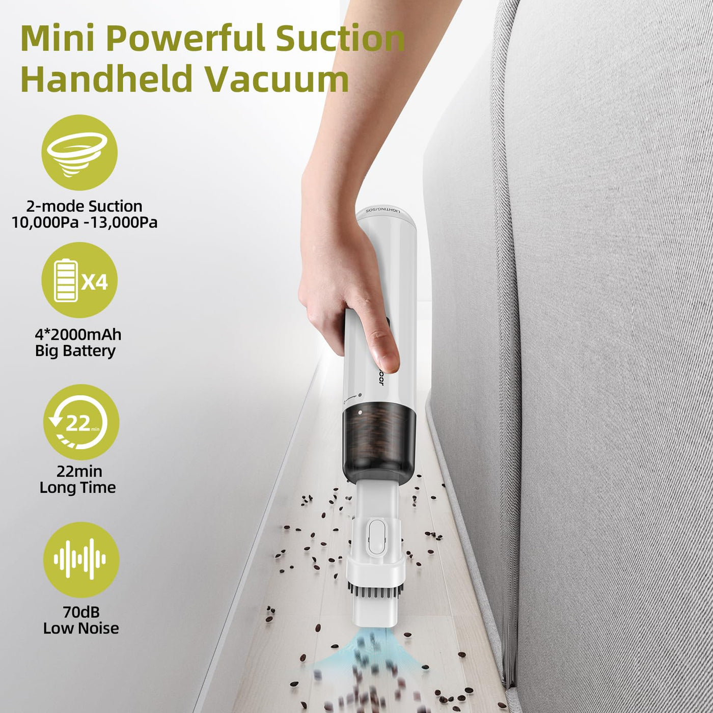 Chuboor Mini Staubsauger Handstaubsauger akku, 15000Pa Leistungsstarker Akku Handstaubsauger Hohe Leistung Mini Staubsauger 6 in 1 mit Luftgebläse/Inflator/Pumpe/LED und SOS-Licht