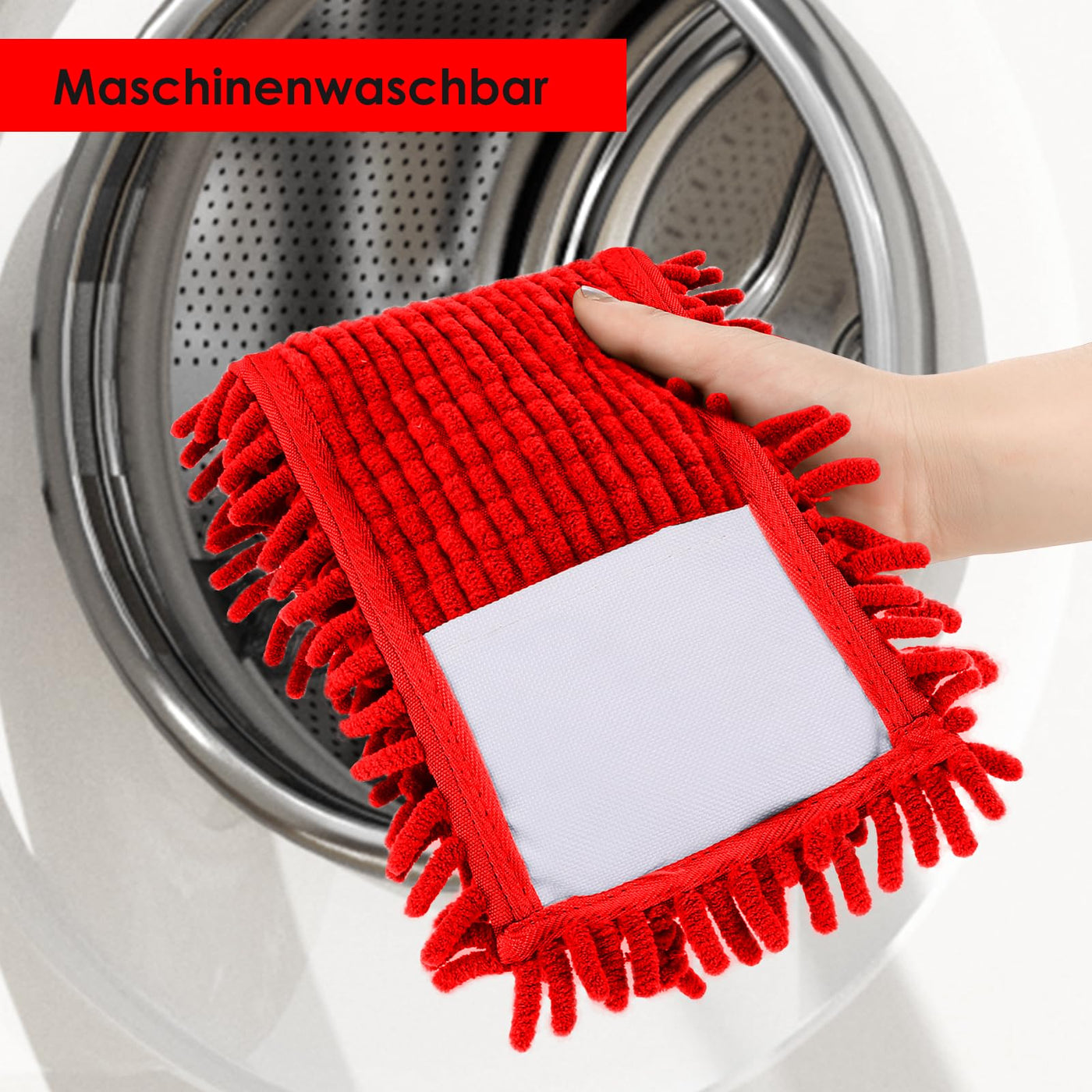 HEVOL Flach Wischmopp,Chenille Mikrofaser Bodenwischer mit 125cm Edelstahlgriff und 4 Wischpads,Flachmopp für Hartholz, Laminat, Fliesenboden,Senden 1 Schaber