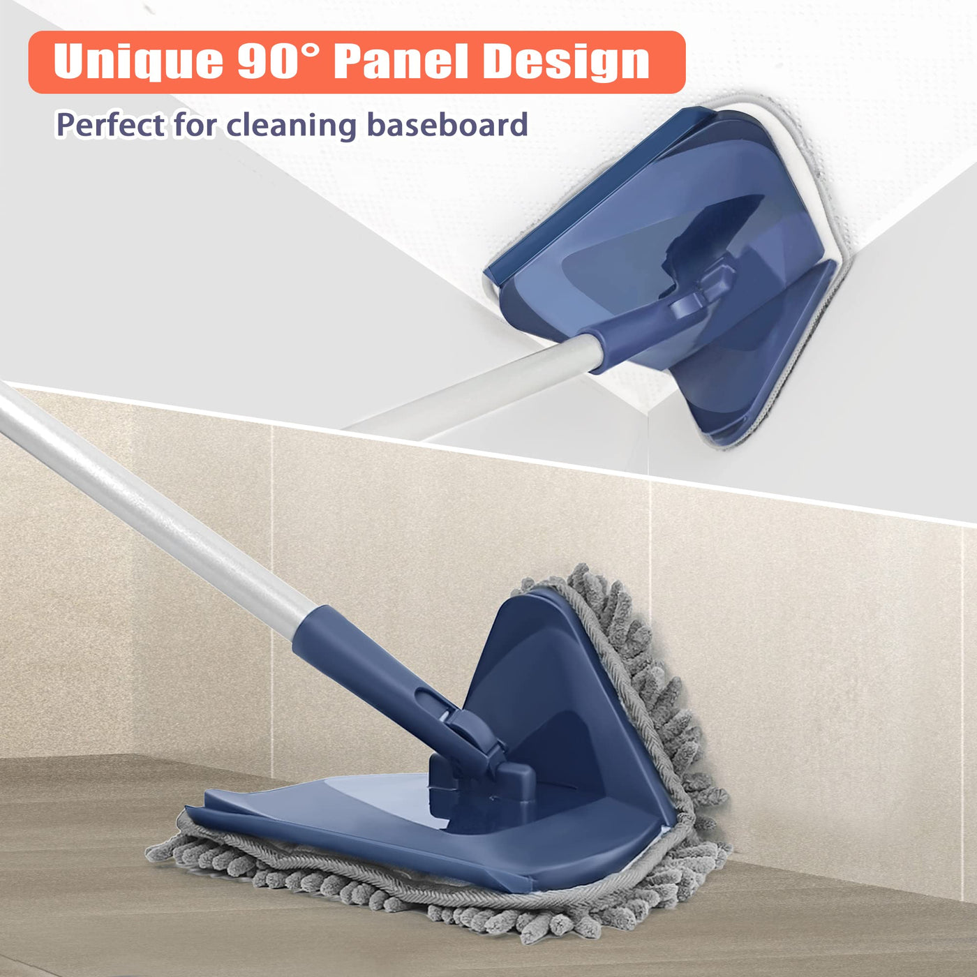 JEHONN Bodenwischer Wischmopp mit Langem Griff 200CM, 3-In-1 Wand Mop mit 6 Ersatz Mikrofaser Chenille Pads für Decke, Gemalte Wände, Fenster, Boden, Baseboard (Blau)