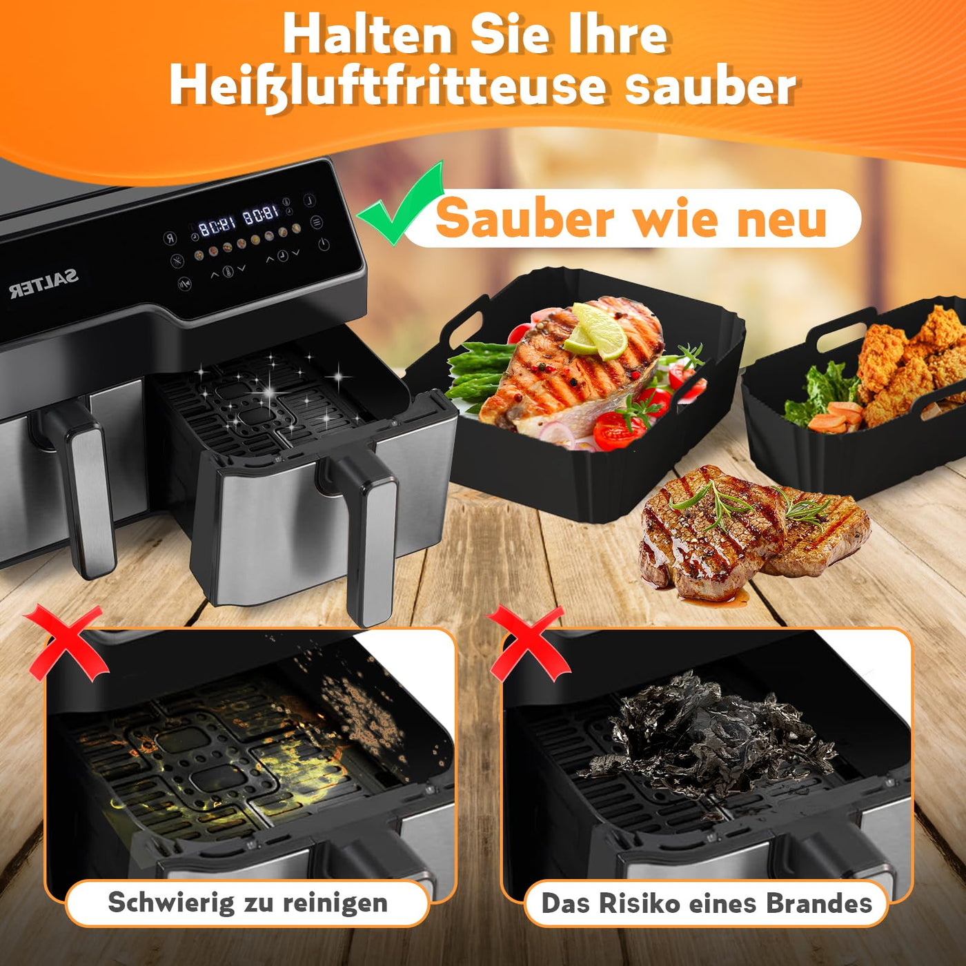 Heißluftfritteuse Zubehör für Tefal Ey9018 Dual Easy Fry 8,3L(5,2/3,1L), Silikonform Airfryer Zubehör, Zubehör Heißluftfritteuse Backform Grillrost Kuchenformen für Tower T17099/Salter EK5729