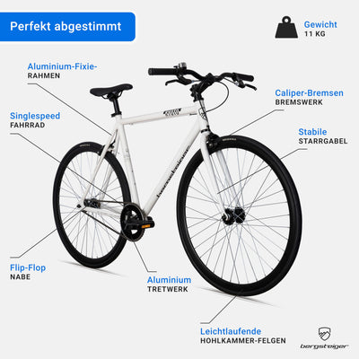 Bergsteiger Kyoto 28 Zoll Singlespeed Fixie Fahrrad, Aluminium Rahmen, Flip-Flop-Nabe, Retro-Design, Fixed Gear, Urban Bike für Herren & Damen