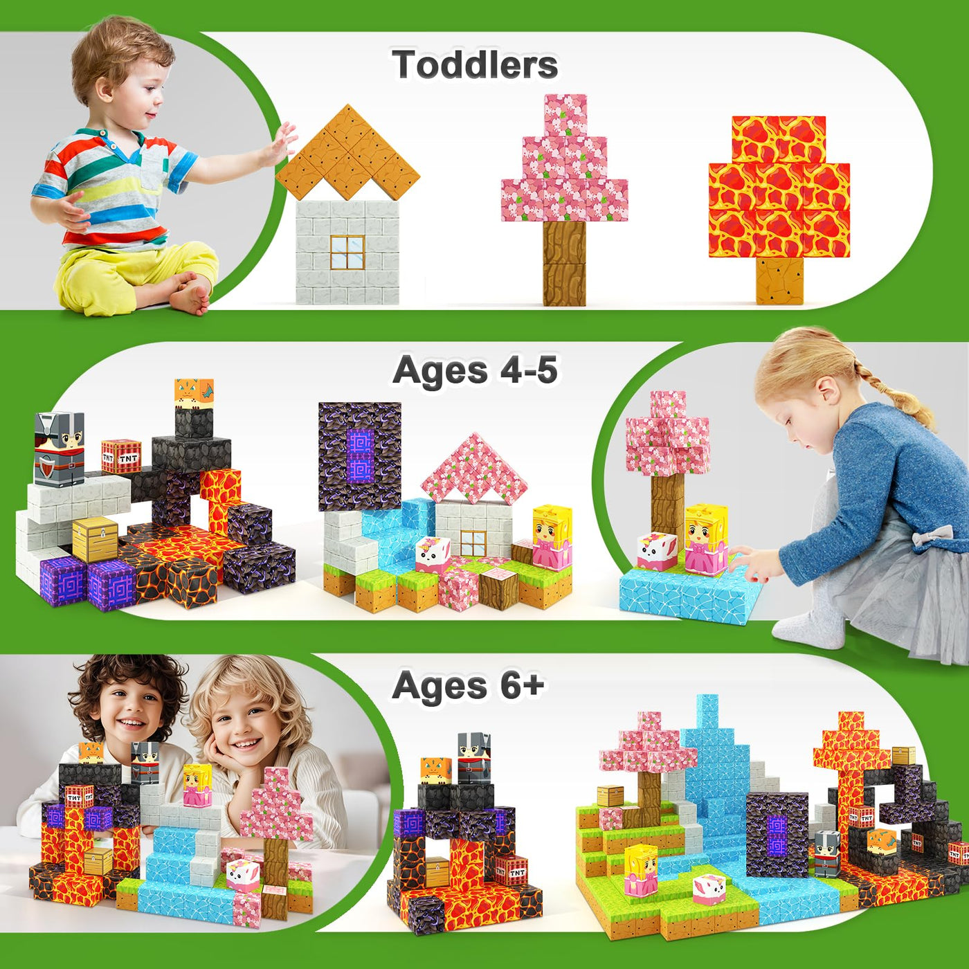 Magnetische Bausteine - Baue Mine Magnet Welt Zauberportal Set, Magnetische Fliesen Kleinkindspielzeug Outdoor Spielzeug für Jungen und Mädchen ab 3 Jahren, Kreative Kinderspiele Kinderspielzeug