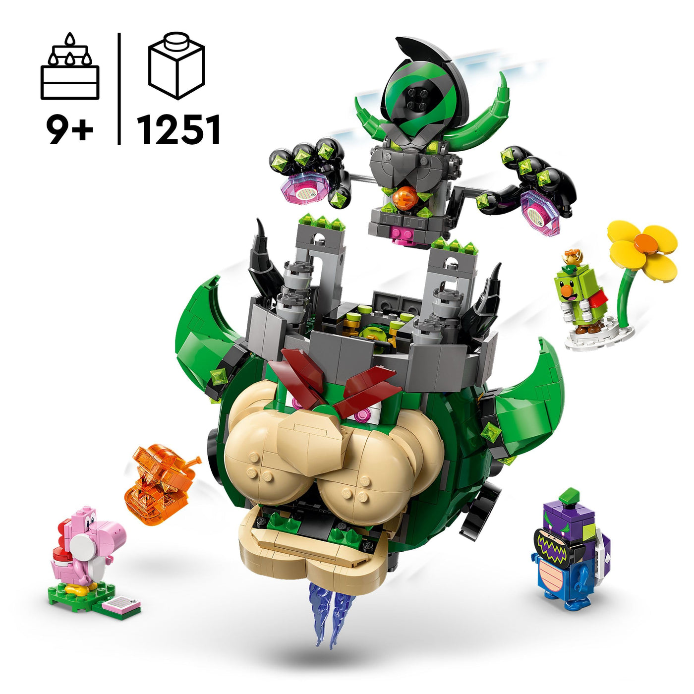 LEGO Super Mario Prinz Florian & Schloss Bowser - Interaktives Spielzeug mit 4 Figuren - Pinker Yoshi & Stand zum Spielen & Ausstellen - Gamer Geschenk für Jungen & Mädchen ab 9 Jahren - 72042