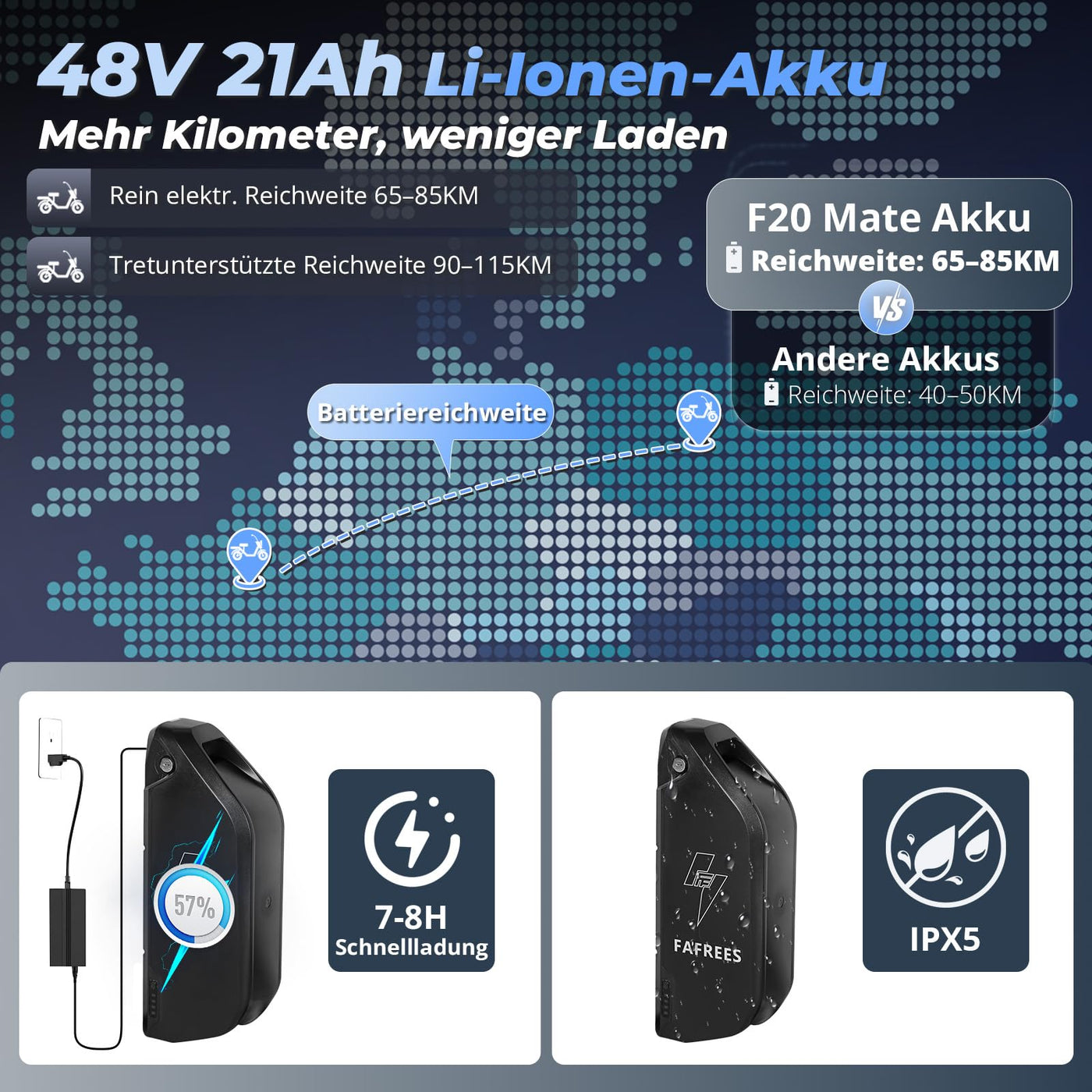 Fafrees F20 Mate Elektrische Dreirad 20 * 3.0 Zoll, 48V 21Ah Akku, e Bike klapprad 65N.m Motor, 3-Rad ebike 25km/h, Reichweite bis zu 55-110Km (Vorderer Korb + größerer hinterer Korb, Blau)