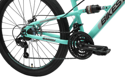 BIKESTAR Fully Mountainbike Shimano 21 Gang Schaltung, Scheibenbremse 26 Zoll Reifen | 15 Zoll Rahmen MTB Vollgefedert | Mint