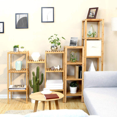 SONGMICS Badregal 5 Ebenen, schmales Regal stehend, Bambusregal, multifunktionales Aufbewahrungsregal, für Küche, Wohnzimmer, Schlafzimmer, Badezimmer, naturfarben BCB55Y