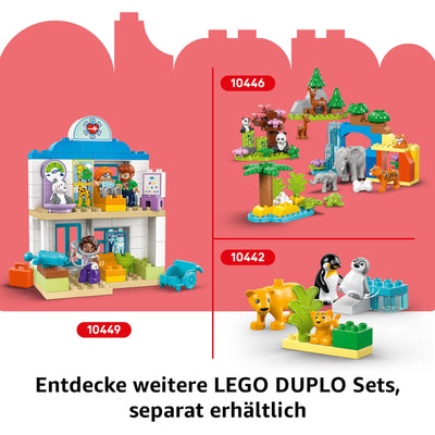 LEGO DUPLO Town F1 Team Rennautos mit Rennfahrern - Montessori Spielzeug für Mädchen & Jungen - Lernspielzeug für Kinder ab 2 Jahren - 10 Spielzeug Autos mit Kran, Startlichtern, Siegerpodest - 10445