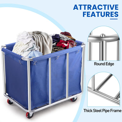Rengue Wäschewagen, Wäschekorb Groß 400L Wäschewagen mit Rollen, Abnehmbaren Oxford Tasche und stabilem Stahlrahmen, Wäschesortierer Last 150 Kg Wäschesortierwagen Kommerzieller für Home Hotel