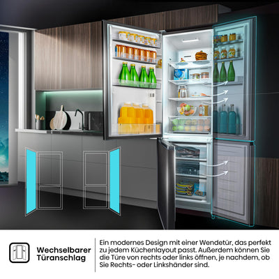 Hisense RB440N4AFA Kühl-Gefrier-Kombination/Höhe 201 cm/Kühlen 178 L/Gefrieren 98 L/LED Beleuchtung, Dark Inox
