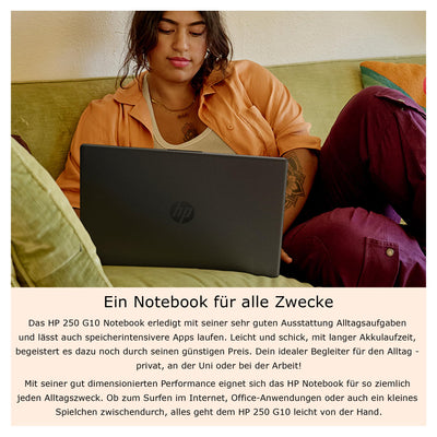 HP 250 G10 Business Laptop, Intel Core i5-1335U, 32 GB DDR4 RAM, 1 TB PCIe SSD, 15.6" IPS FHD Display, Intel Iris Xe Graphics, QWERTZ Tastatur, Windows 11 Pro, Grau