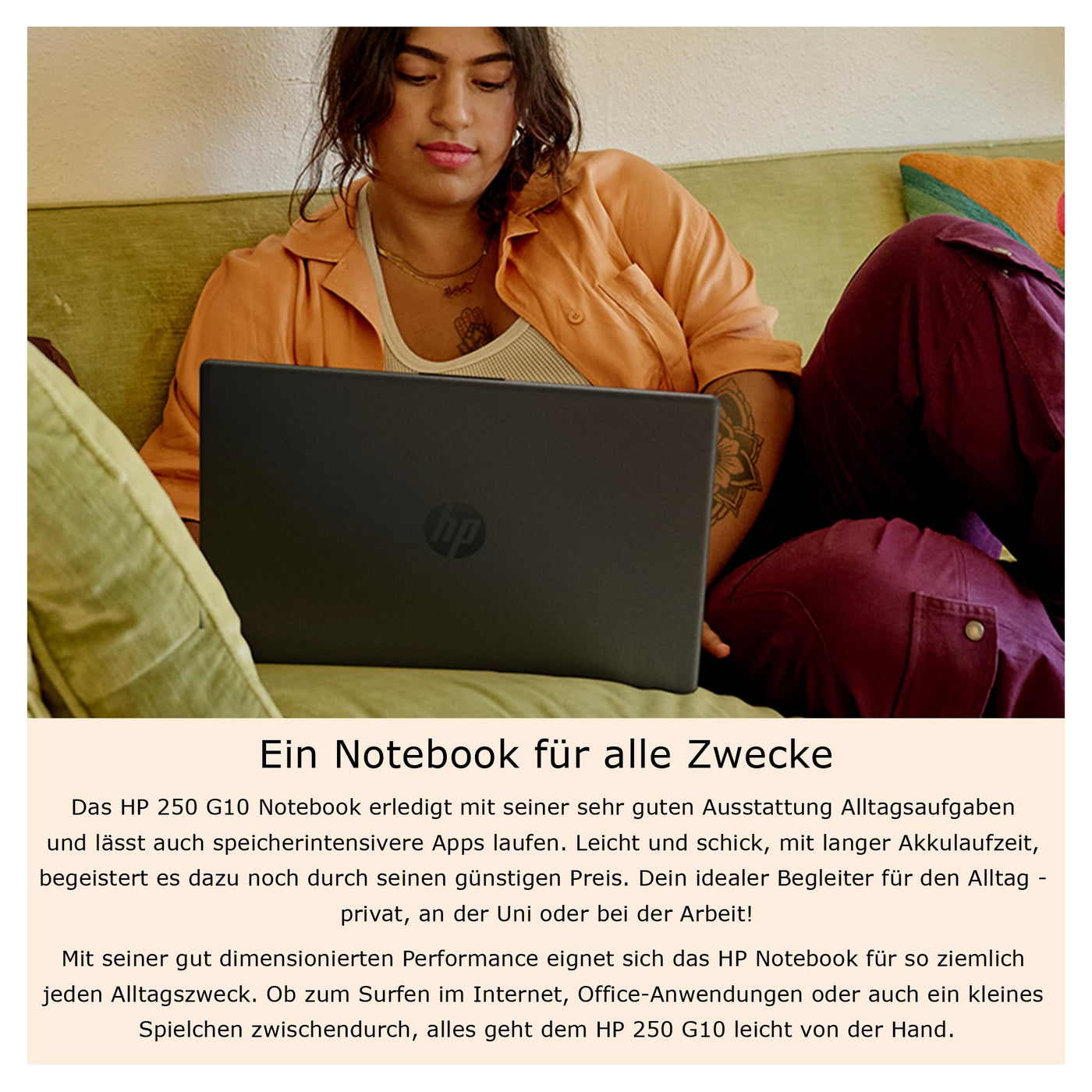 HP 250 G10 Business Laptop, Intel Core i5-1335U, 32 GB DDR4 RAM, 2 TB PCIe SSD, 15.6" IPS FHD Display, Intel Iris Xe Graphics, QWERTZ Tastatur, Windows 11 Pro, Grau