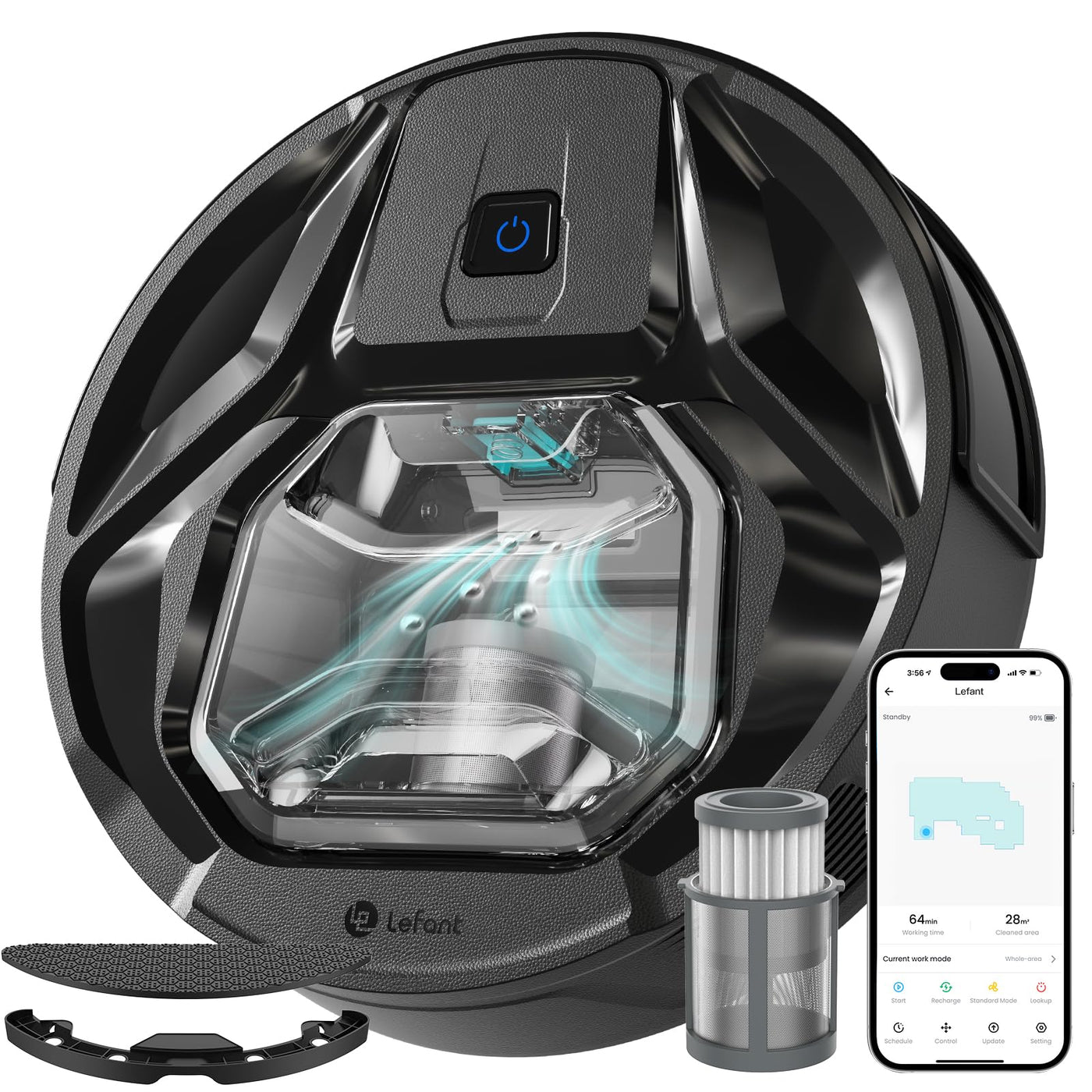 LEFANT M320 Saugroboter mit Wischfunktion 3 in 1, 6.000Pa Staubsauger Roboter mit Präzise-Entfernungs-Navigation, Sichtbar 800ML Staubbehälter, 210Mins, WLAN/App, Ideal für Tierhaare, Teppiche