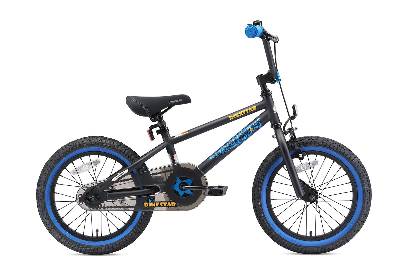 BIKESTAR Kinderfahrrad für Mädchen und Jungen ab 4-5 Jahre | 16 Zoll Kinderrad Kinder BMX Freestyle | Fahrrad für Kinder Schwarz & Blau | Risikofrei Testen