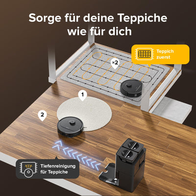 roborock Qrevo S Saugroboter mit Wischfunktion, 7000 Pa HyperForce® Reinigungsleistung, 45 dB(A) leises Trocknen, PreciSense® LiDAR Navigation, zusätzlich 2 Wischmops, Roboterstaubsauger-Set(Schwarz)