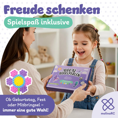 molinoRC Große Bügelperlen 10mm [1000er Nachfüll Pack] in 7 PASTELL Farben - mit 30+ VORLAGEN-Download - XL Bügelperlen - Steckperlen groß ab 3 Jahren für einfaches Bügeln & Basteln - Maxi Perlen