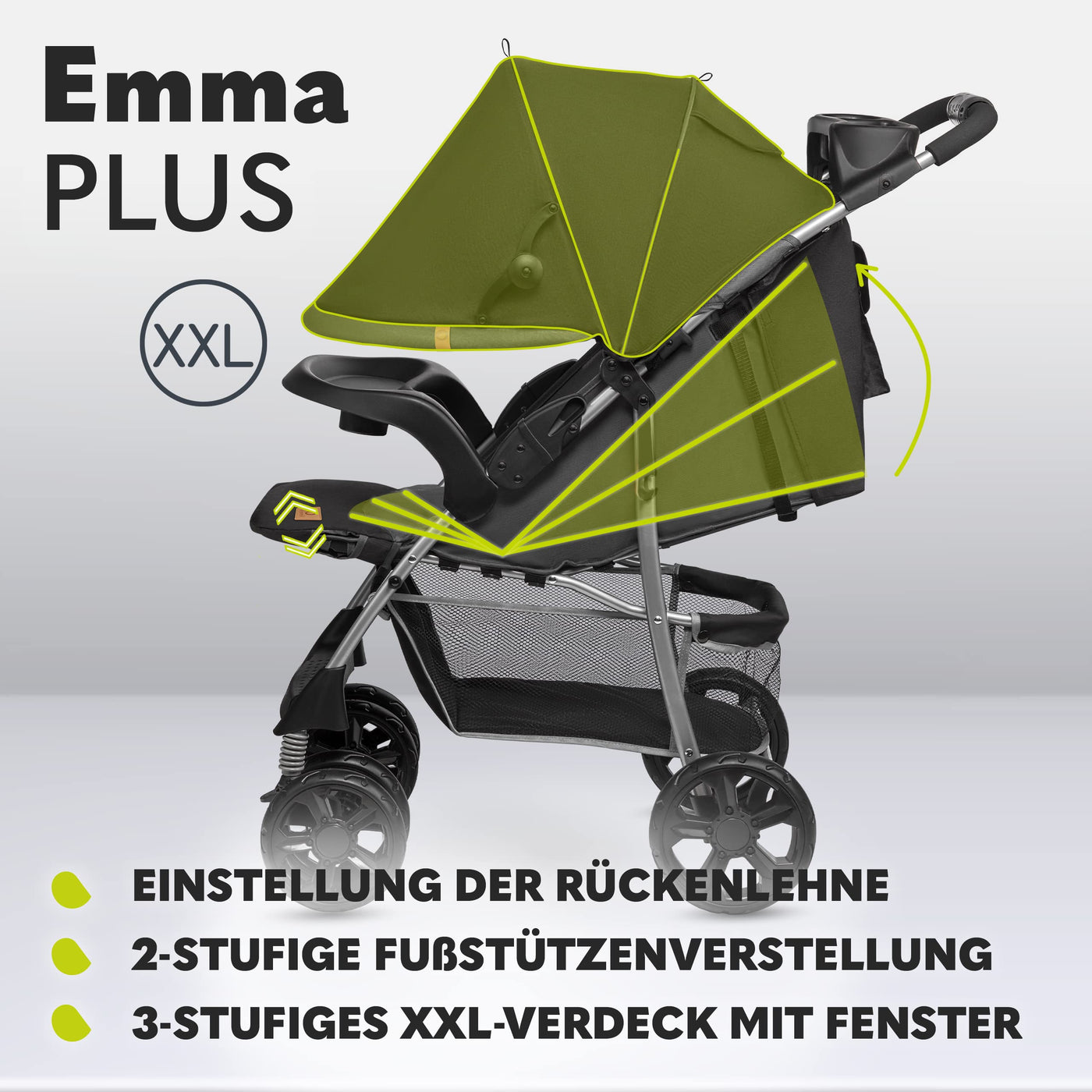 LIONELO Emma Plus Kinderwagen bis zu 15 kg, Kindersportwagen, leicht modern klein Buggy mit Liegeposition, zusammenklappbar, große Räder, großer Korb, Tasche Stone