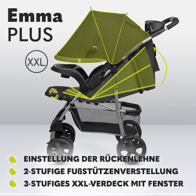 LIONELO Emma Plus Kinderwagen bis zu 15 kg, Kindersportwagen, leicht modern klein Buggy mit Liegeposition, zusammenklappbar, große Räder, großer Korb, Tasche Stone