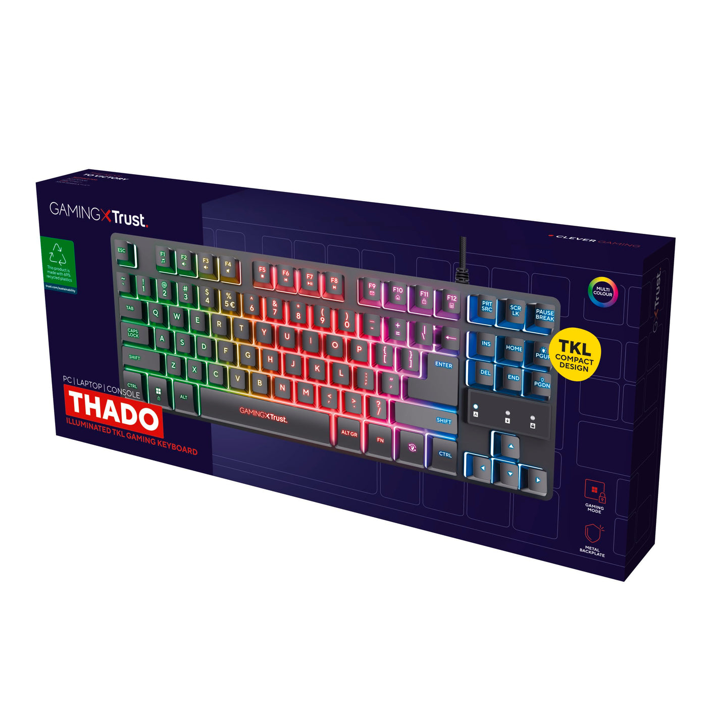 Trust Gaming Tastatur mit TKL-Design GXT 833 Thado - Beleuchtete Tastatur mit Deutsches QWERTZ Layout, Anti-Ghosting, Mehrfarbige LED-Beleuchtung, 12 Media-Tasten, USB Plug & Play, PC/Laptop