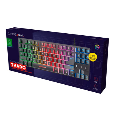 Trust Gaming Tastatur mit TKL-Design GXT 833 Thado - Beleuchtete Tastatur mit Deutsches QWERTZ Layout, Anti-Ghosting, Mehrfarbige LED-Beleuchtung, 12 Media-Tasten, USB Plug & Play, PC/Laptop