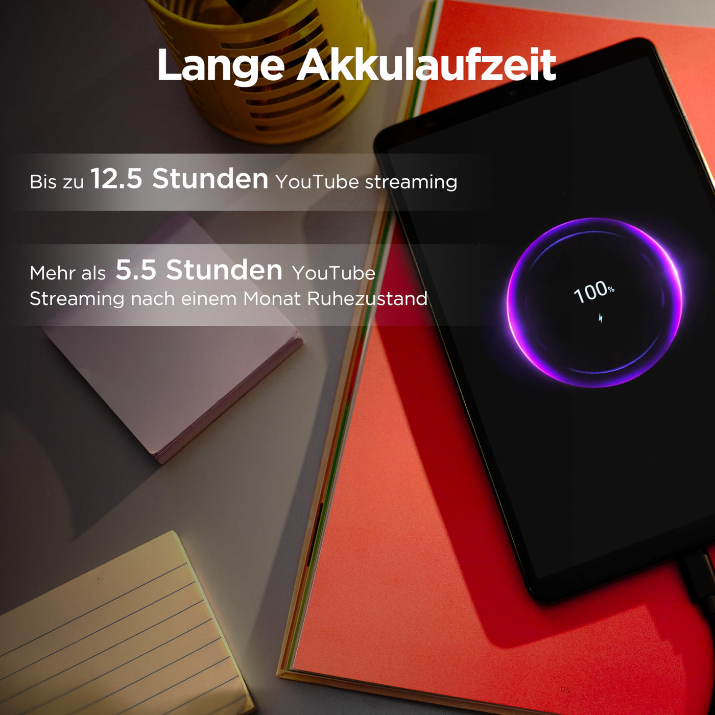 Lenovo Tab One Tablet | 8.7" 1340 x 800 LCD Display | MediaTek Helio G85 | 4GB RAM | 64GB Speicher | Android 14 | Luna Grey | inkl. Folio Case