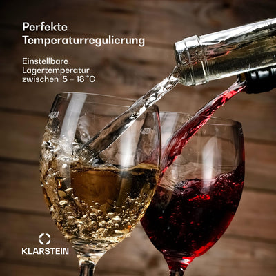 Klarstein Weinkühlschrank,1 Zone Getränkekühlschrank, Leiser Indoor/Outdoor Kühlschrank, 63 Liter Flaschenkühlschrank Klein, Weinschrank für Getränke, Weinkühler für 24 Flaschen, 5-18°C