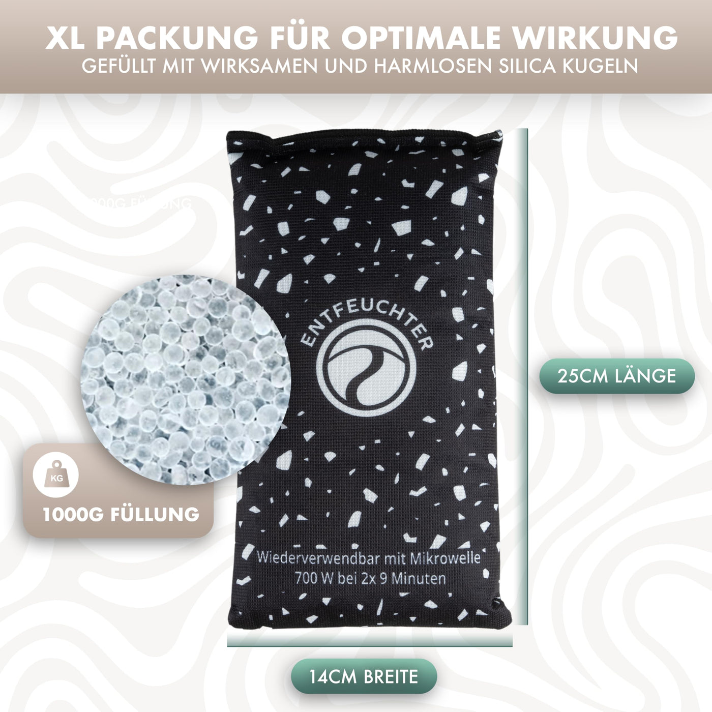 Naturbummler ® Luftentfeuchter XL 1kg [Wiederverwendbar & Effektiv] inkl. Anti-Rutsch Pad Auto Entfeuchter Feuchtigkeitskissen Lufttrockner Autozubehör