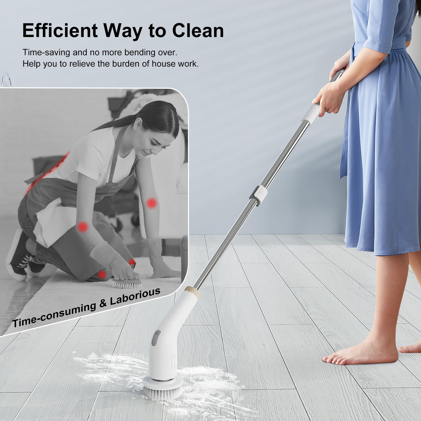 NanoMin 13 in 1 Elektrische Elektrische Reinigungsbürste mit Verlängerungsgriff, Badzubehör-Set mit 11 austauschbaren Bürsten für Toilette, Badewanne, Küche, Boden(Ivory White)