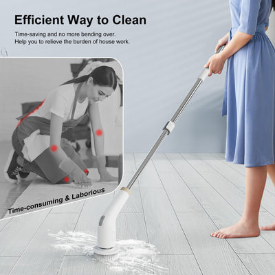 NanoMin 13 in 1 Elektrische Elektrische Reinigungsbürste mit Verlängerungsgriff, Badzubehör-Set mit 11 austauschbaren Bürsten für Toilette, Badewanne, Küche, Boden(Ivory White)