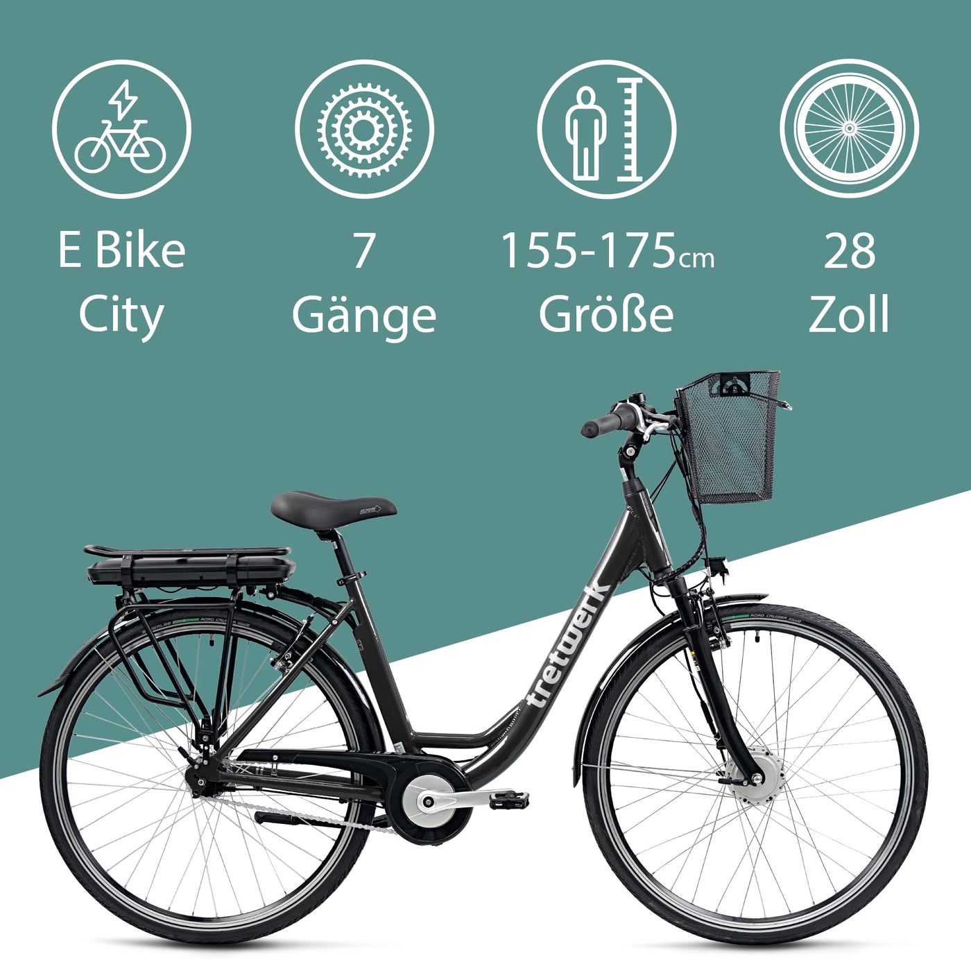 TRETWERK 28 Zoll E-Bike Cloud Pro - E-Citybike Damen Fahrrad mit 7 Gang Nabenschaltung - Elektrofahrrad mit Frontmotor 250W, 36V