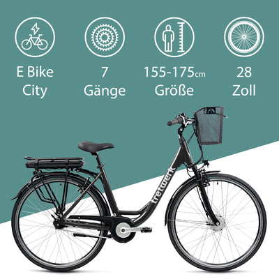 TRETWERK 28 Zoll E-Bike Cloud Pro - E-Citybike Damen Fahrrad mit 7 Gang Nabenschaltung - Elektrofahrrad mit Frontmotor 250W, 36V