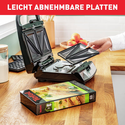 Tefal SW852D Snack Collection, Sandwich, Waffelmaker, Antihaftbeschichte Platten, Spülmaschinengeeignet, 700W, 37.01x29.01x21.01cm, Schwarz/Silber