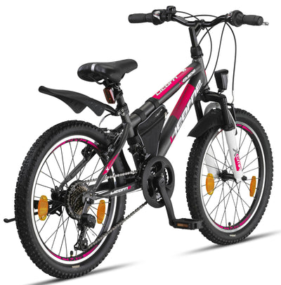 Licorne Bike Guide Premium Mountainbike in 20, 24, 26, 27.5 und 29 Zoll Fahrrad für Mädchen Jungen Herren und Damen (20 Zoll, Anthrazit)