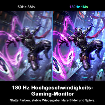 Minifire Gaming Monitor 24",180 Hz, WQHD(2560 x 1440),Nano IPS, OD 1ms, HDR, 130% sRGB, AMD FreeSync+,Motion Blur Reduction Technologie, VESA(75 x 75 mm) - Schwarz MFG24X5Q