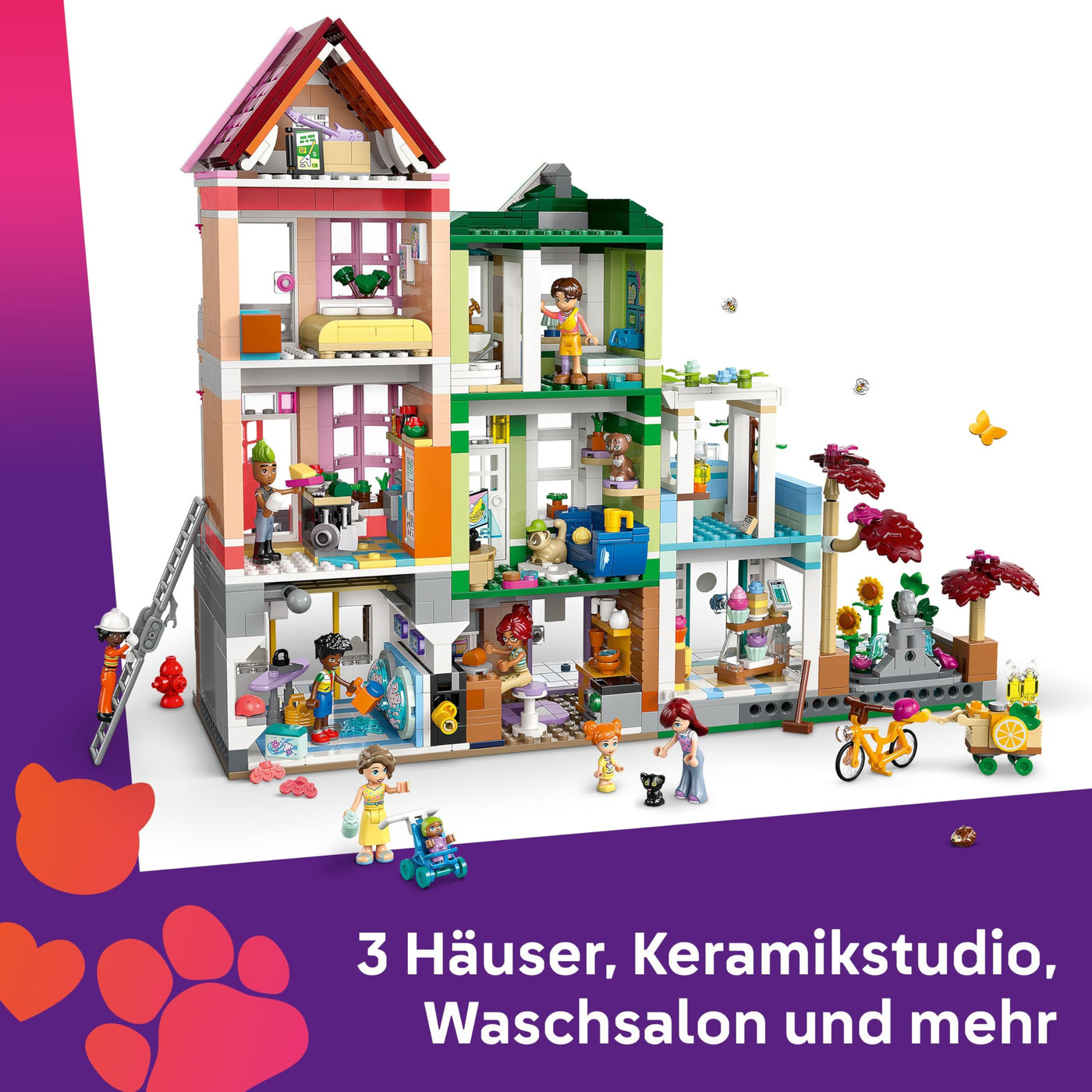 LEGO Friends Heartlake City Wohn- und Einkaufsstraße, Bauset für Rollenspiele mit 9 Charakteren (darunter 7 Minifiguren) und 3 Katzen, Geschenk für Mädchen und Jugendliche, Spielzeughaus 42670